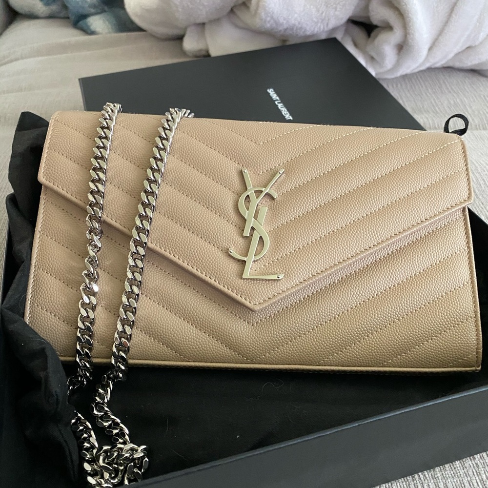 SOLD YSL Envelope Chain Wallet in Grain De Poudre
